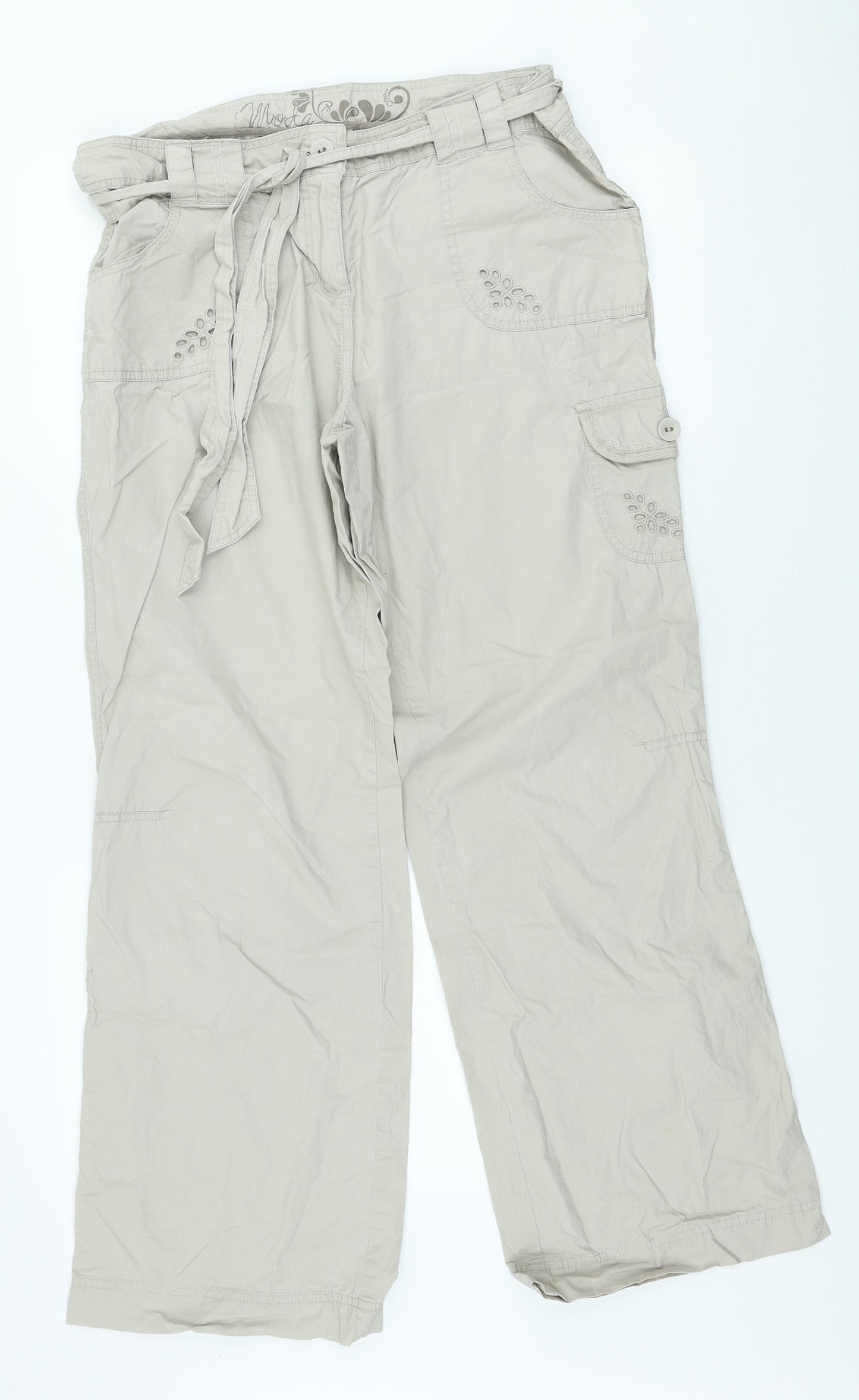 Moda Womens Beige Cotton Chino Trousers Size 14 L29 in Regular