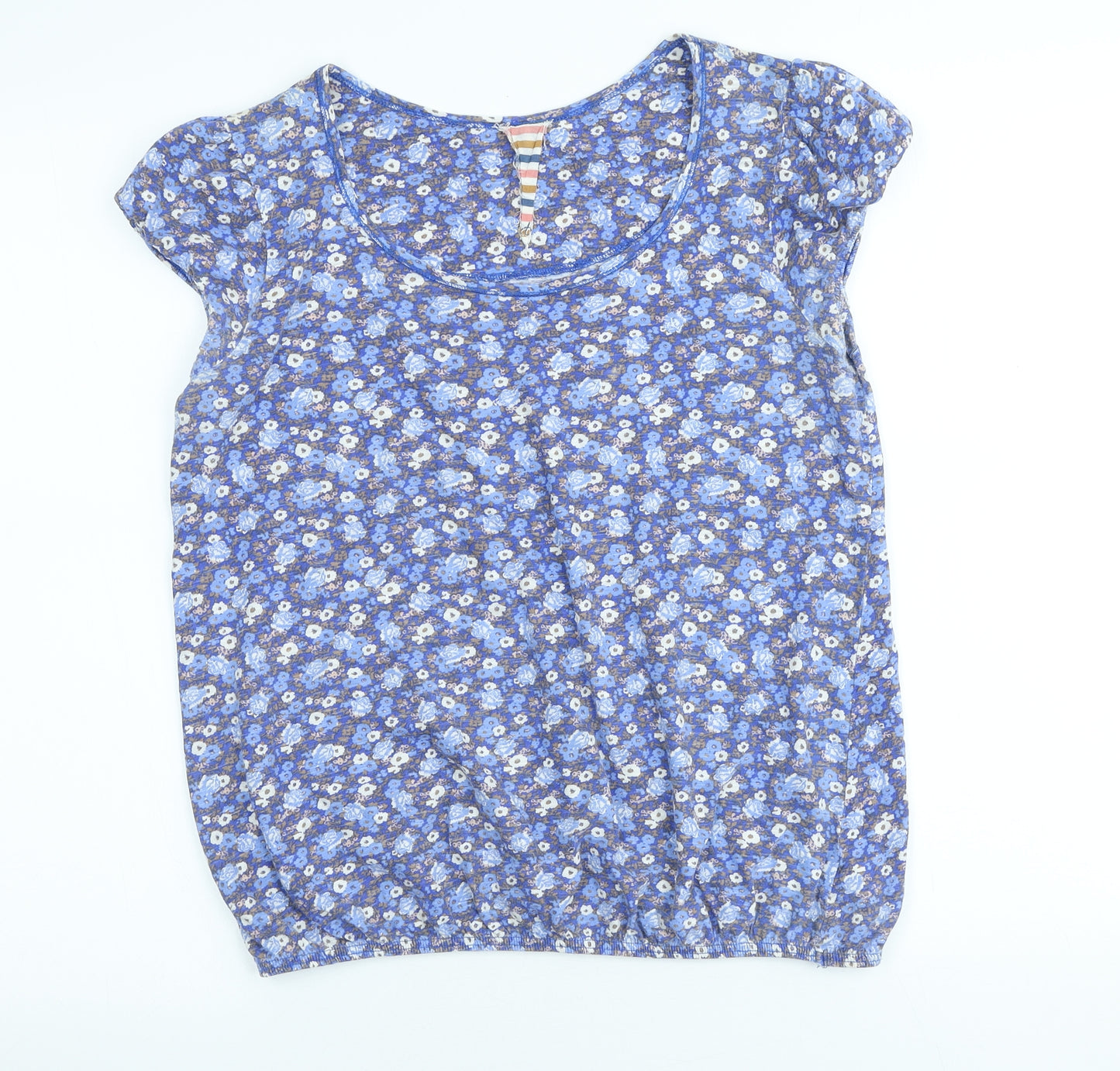 NEXT Womens Blue Floral Cotton Basic T-Shirt Size 12 Scoop Neck