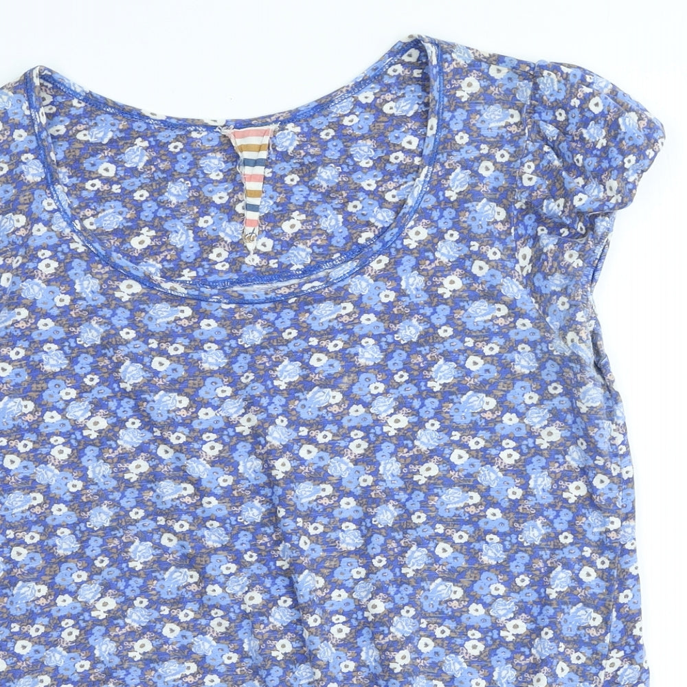 NEXT Womens Blue Floral Cotton Basic T-Shirt Size 12 Scoop Neck