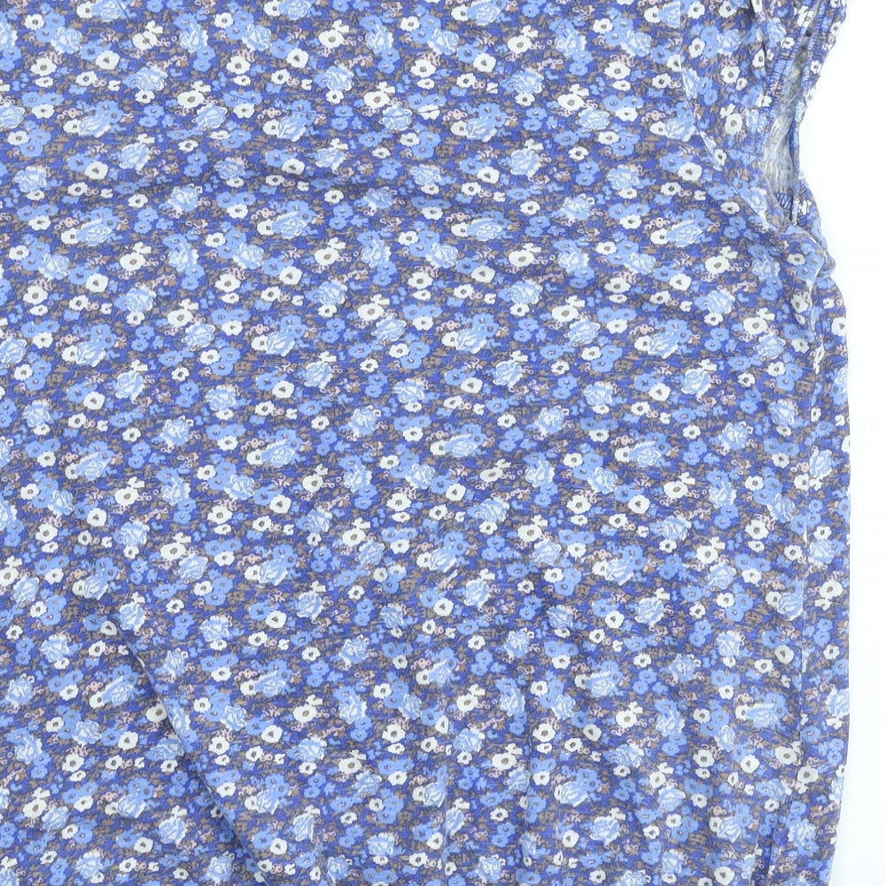 NEXT Womens Blue Floral Cotton Basic T-Shirt Size 12 Scoop Neck