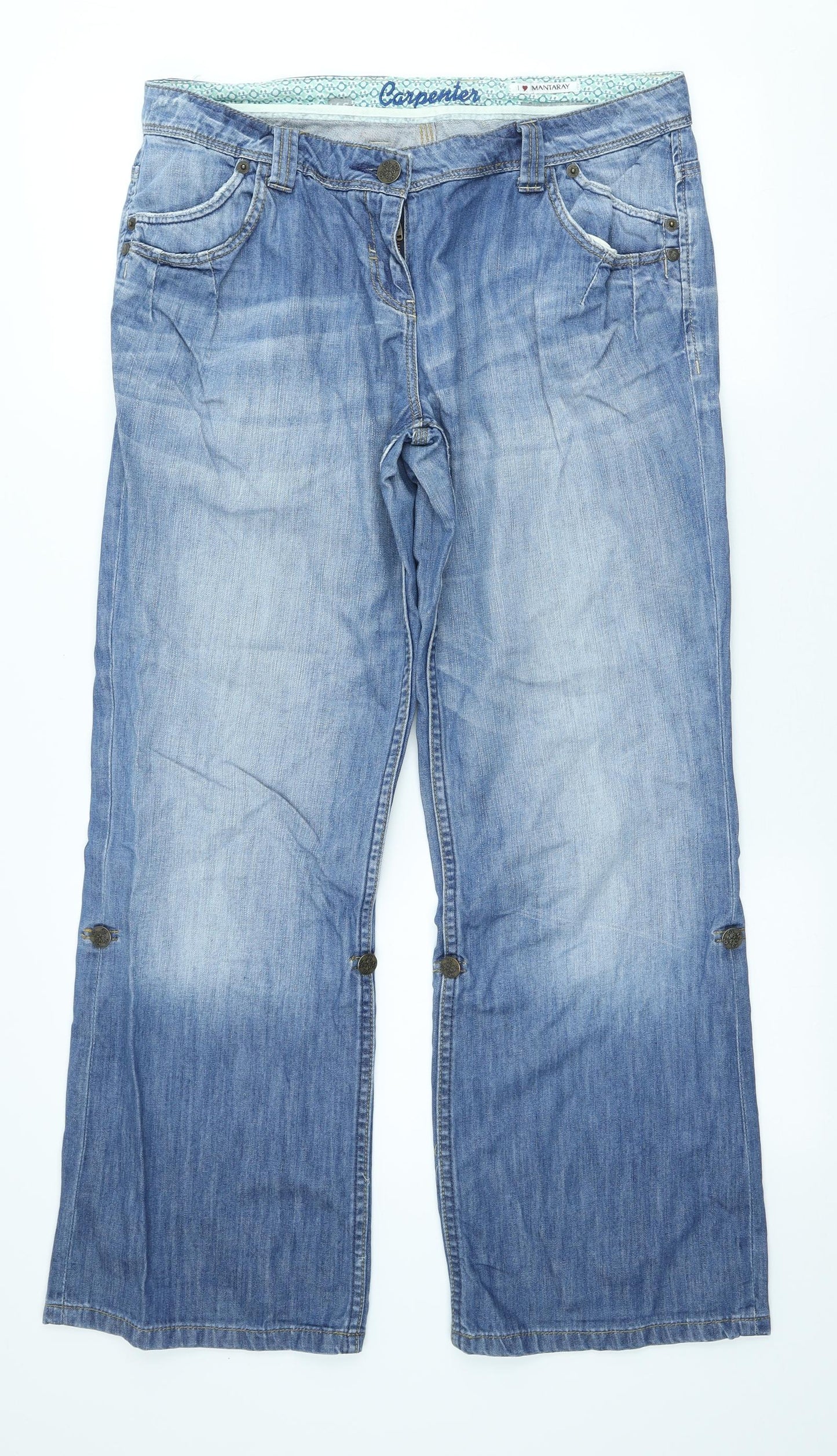 MANTARAY PRODUCTS Womens Blue Cotton Carpenter Trousers Size 14 L28 in Regular
