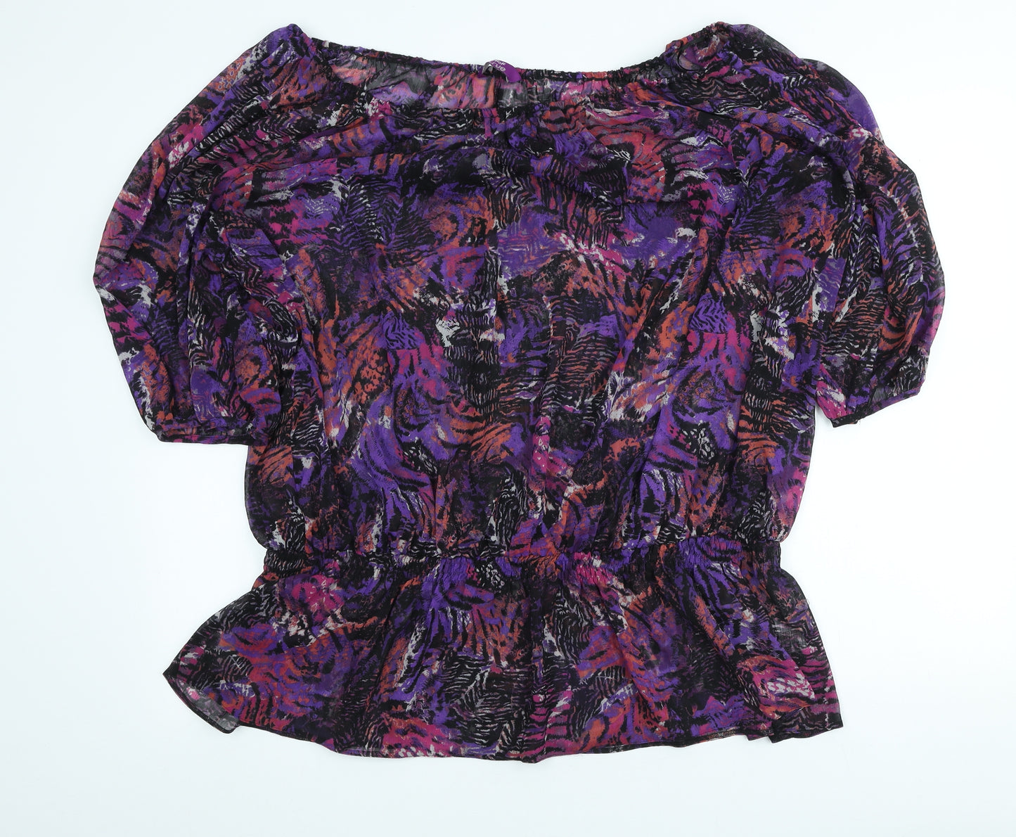 F&F Womens Multicoloured Animal Print Polyester Basic T-Shirt Size 28 Boat Neck - Beachwear