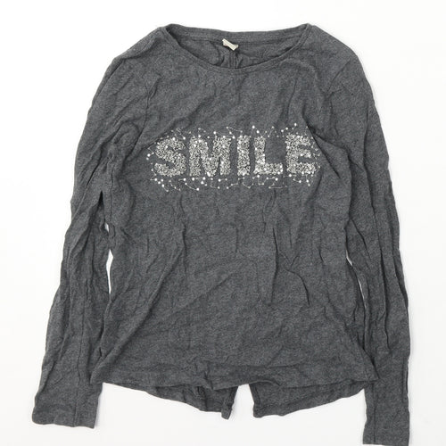 TU Girls Grey Cotton Basic T-Shirt Size 10 Years Round Neck - smile