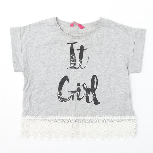 Young Dimension Girls Grey Cotton Basic T-Shirt Size 12 Years Round Neck - it girl