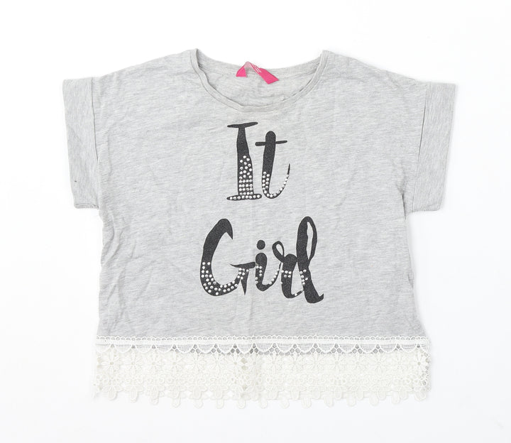 Young Dimension Girls Grey Cotton Basic T-Shirt Size 12 Years Round Neck - it girl