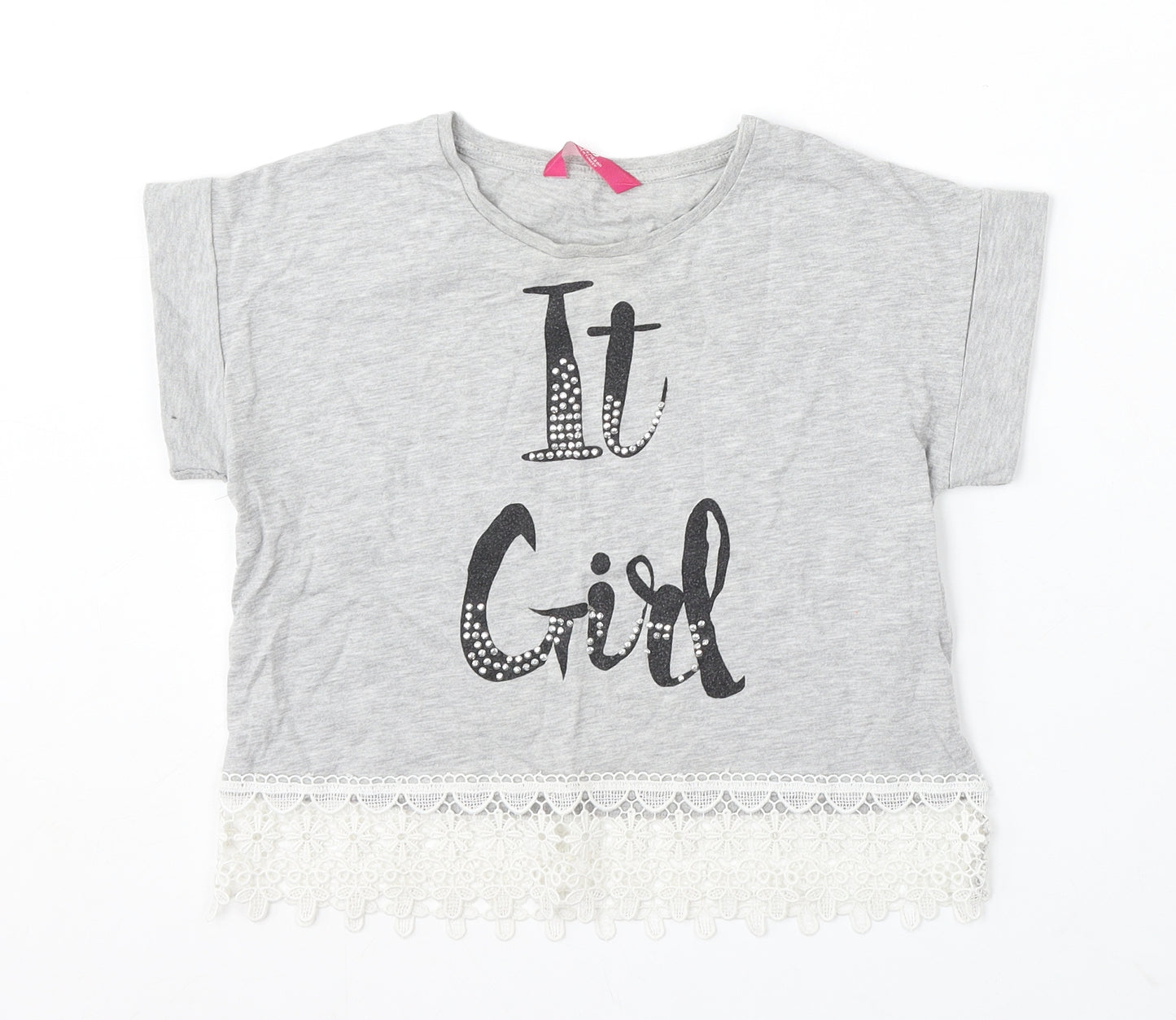 Young Dimension Girls Grey Cotton Basic T-Shirt Size 12 Years Round Neck - it girl