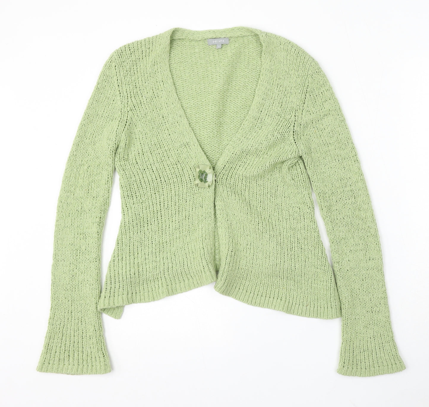 Per Una Womens Green V-Neck Wool Cardigan Jumper Size S