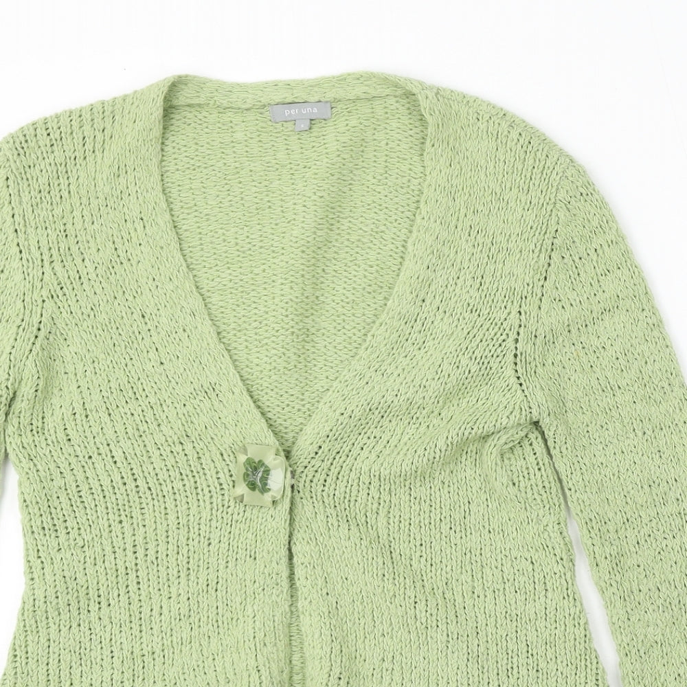 Per Una Womens Green V-Neck Wool Cardigan Jumper Size S