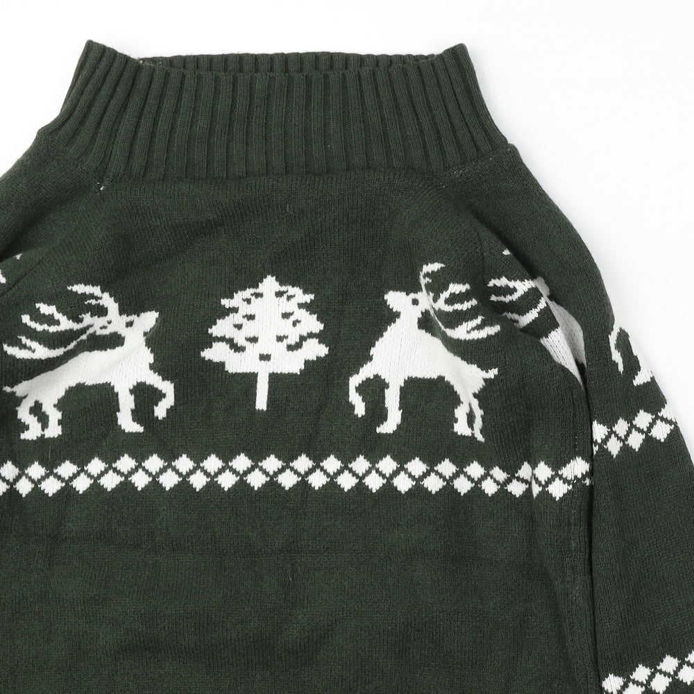 Preworn Womens Green Mock Neck Geometric Polyester Pullover Jumper Size M