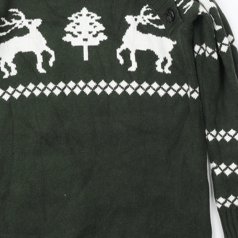 Preworn Womens Green Mock Neck Geometric Polyester Pullover Jumper Size M