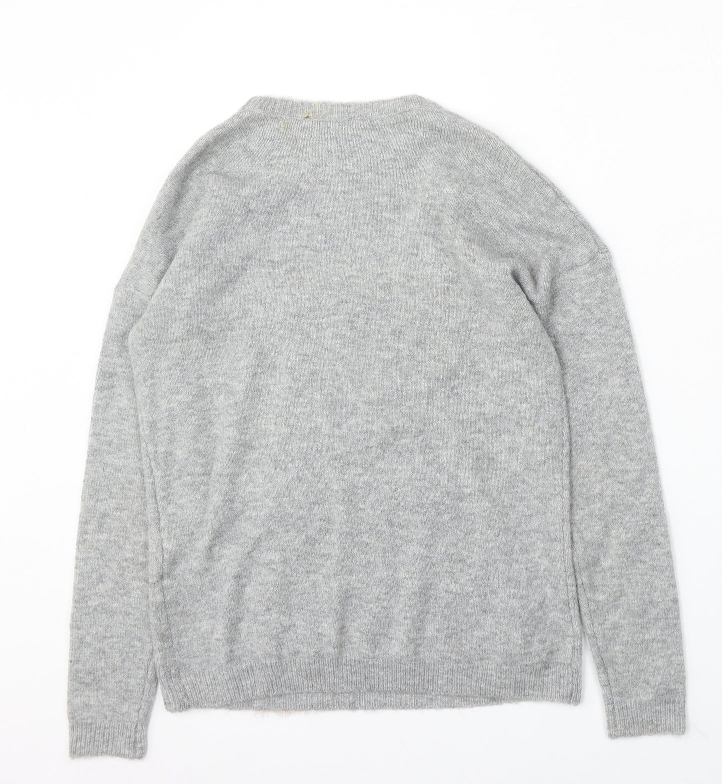 Peacocks Womens Grey Round Neck Acrylic Pullover Jumper Size S - Bear