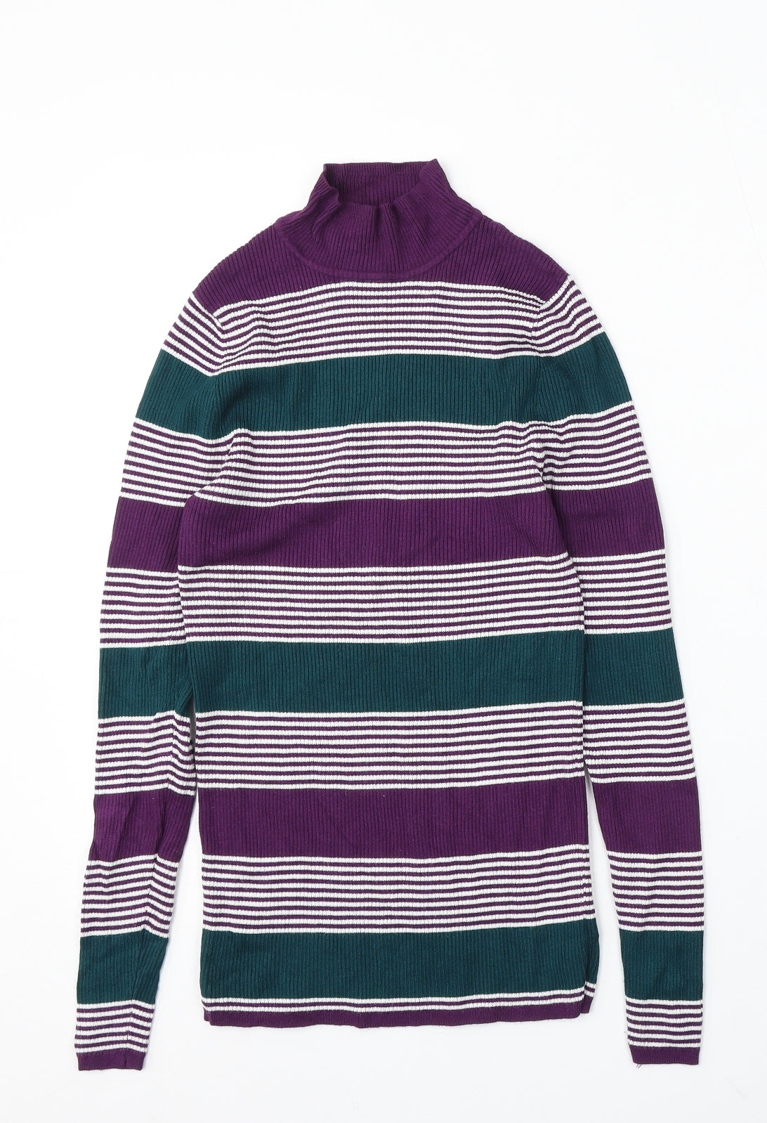 George Womens Multicoloured Mock Neck Striped Viscose Pullover Jumper Size 10