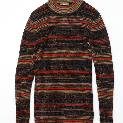 South Womens Multicoloured Round Neck Striped Acrylic Pullover Jumper Size 8