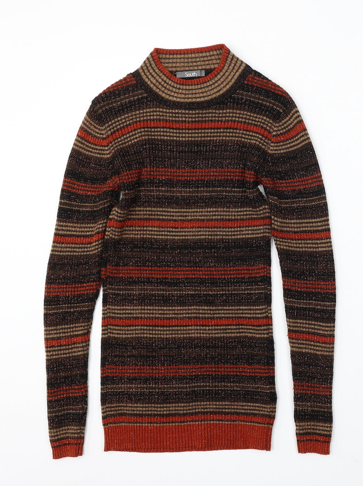 South Womens Multicoloured Round Neck Striped Acrylic Pullover Jumper Size 8
