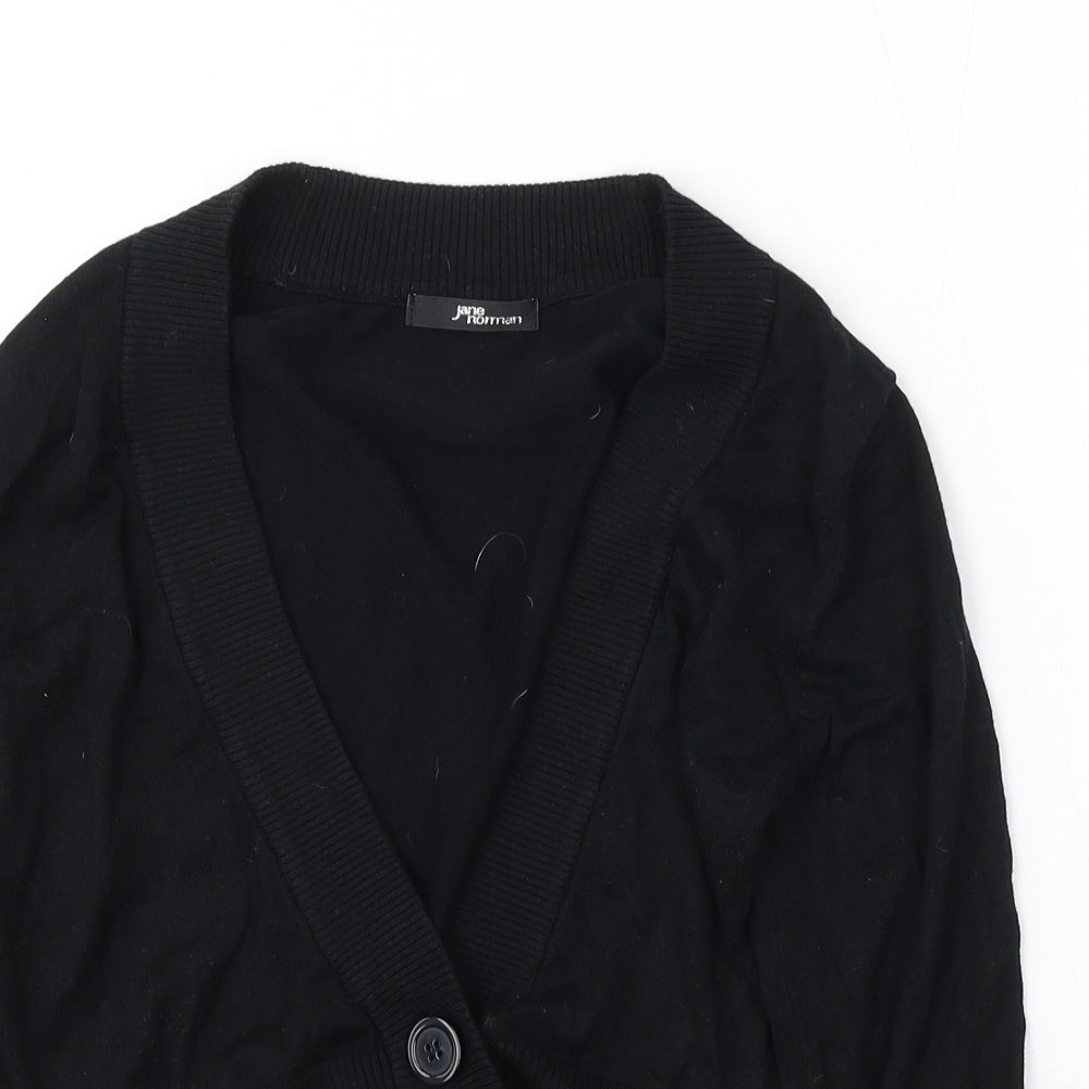 Jane Norman Womens Black V-Neck Cotton Cardigan Jumper Size 12