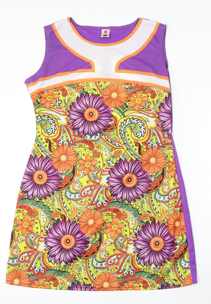 Smiffys Womens Purple Geometric Polyester Sheath Size L Round Neck - Peace