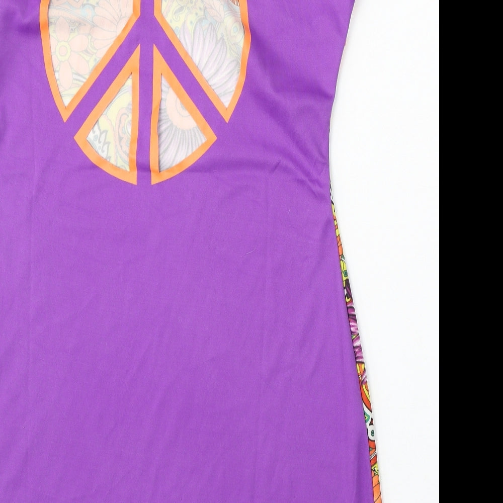 Smiffys Womens Purple Geometric Polyester Sheath Size L Round Neck - Peace