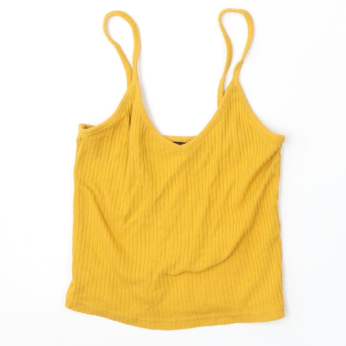 Topshop Womens Yellow Round Neck Cotton Vest Jumper Size 6