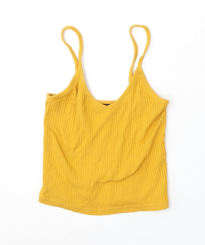 Topshop Womens Yellow Round Neck Cotton Vest Jumper Size 6