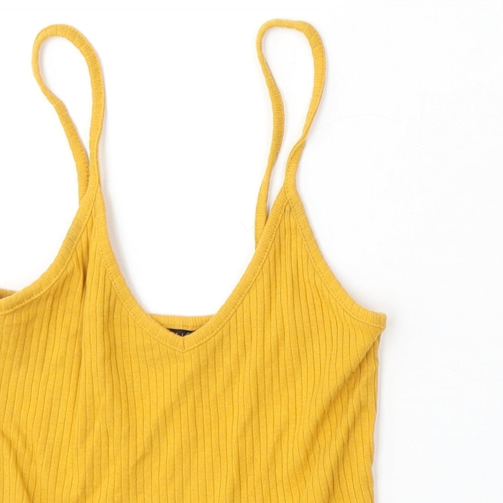 Topshop Womens Yellow Round Neck Cotton Vest Jumper Size 6