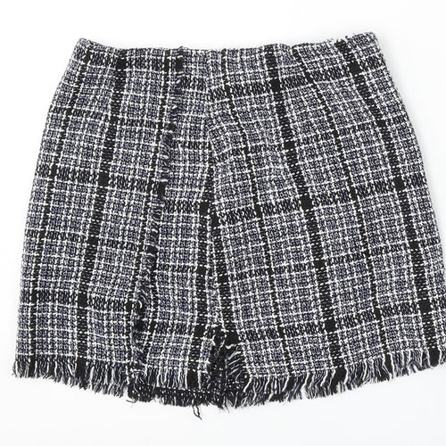 Preworn Womens Blue Check Polyester Skater Skirt Size 28 in