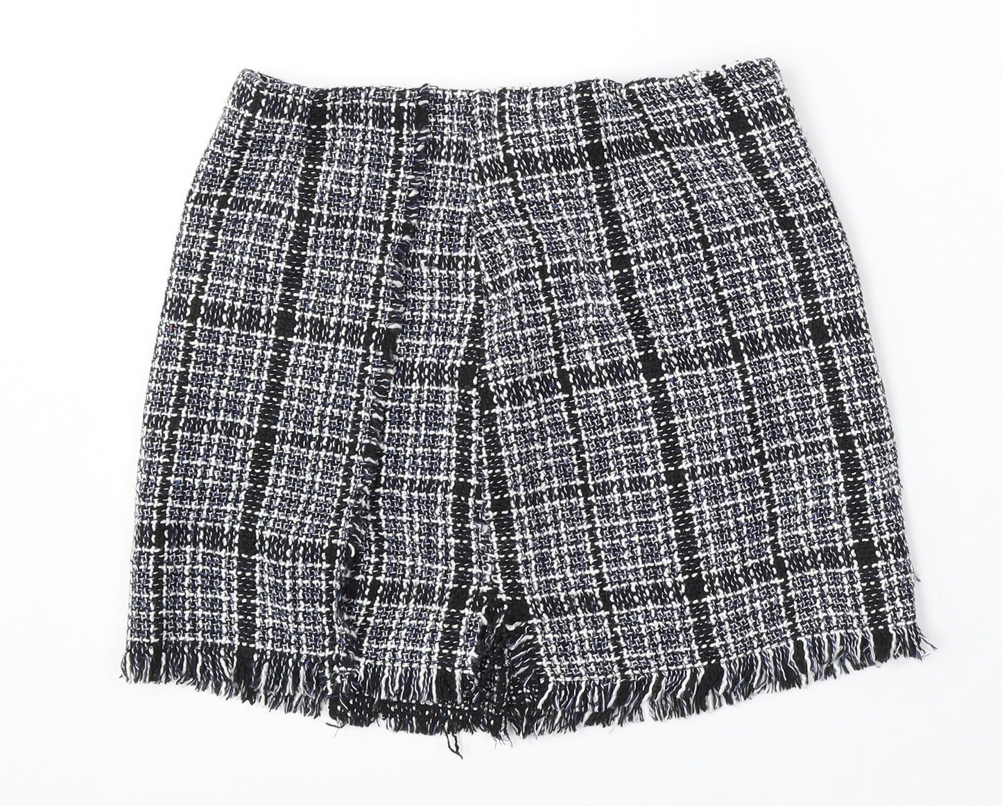 Preworn Womens Blue Check Polyester Skater Skirt Size 28 in