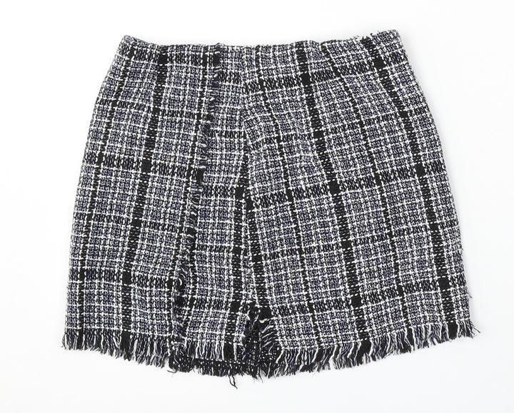 Preworn Womens Blue Check Polyester Skater Skirt Size 28 in