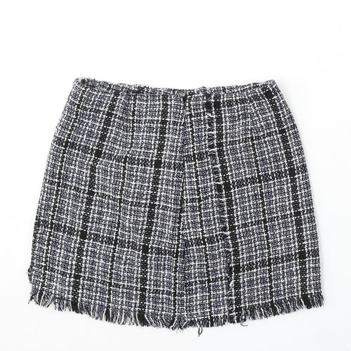 Preworn Womens Blue Check Polyester Skater Skirt Size 28 in