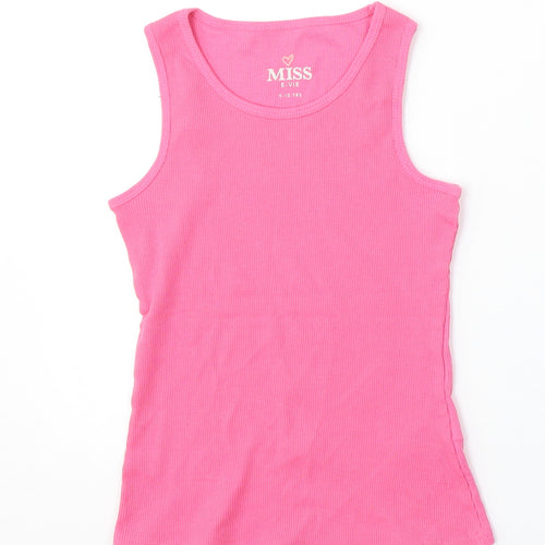 Miss Evie Girls Pink Polyester Basic Tank Size 9-10 Years Round Neck