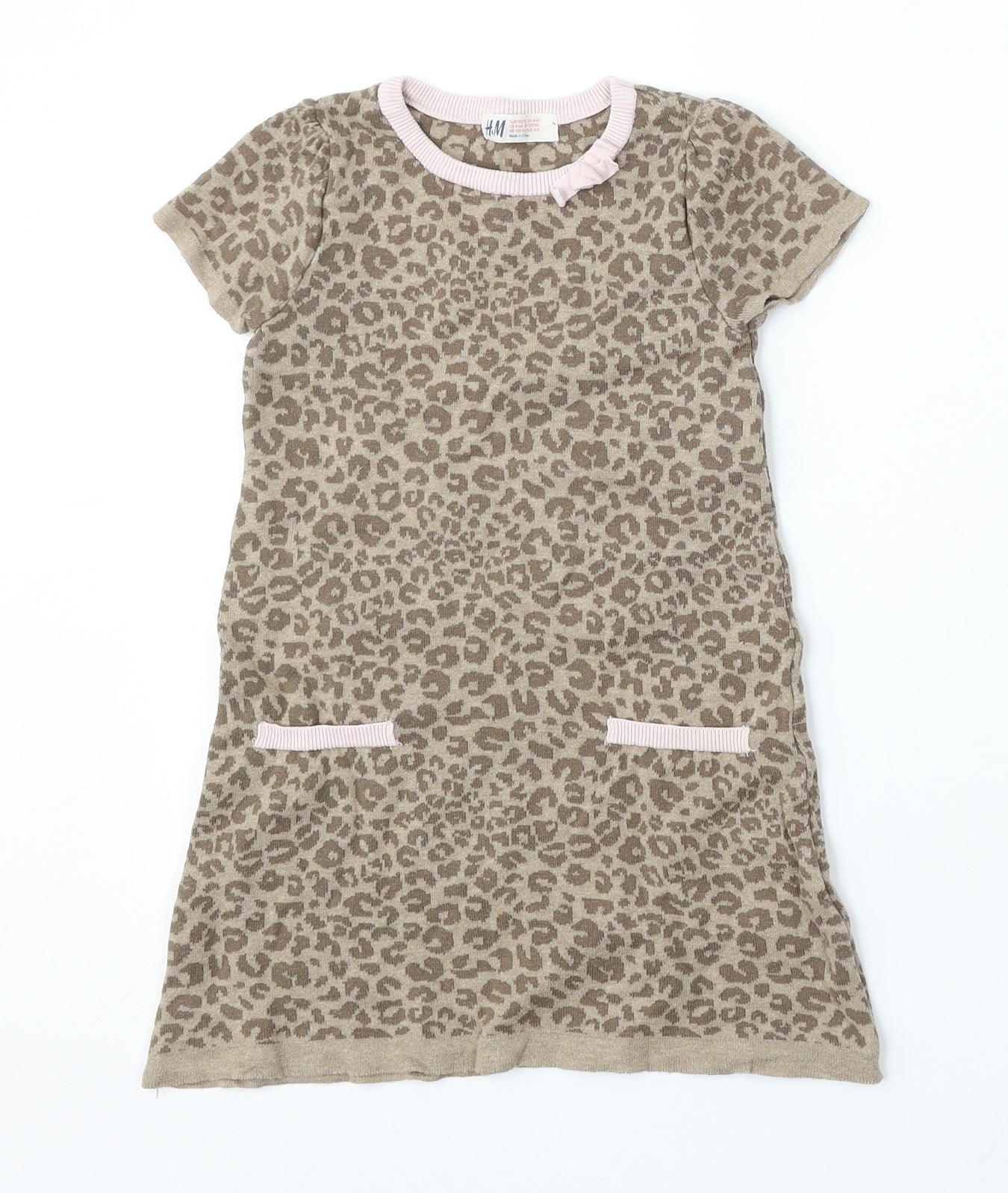 H&M Girls Multicoloured Round Neck Animal Print Cotton Pullover Jumper Size 5-6 Years