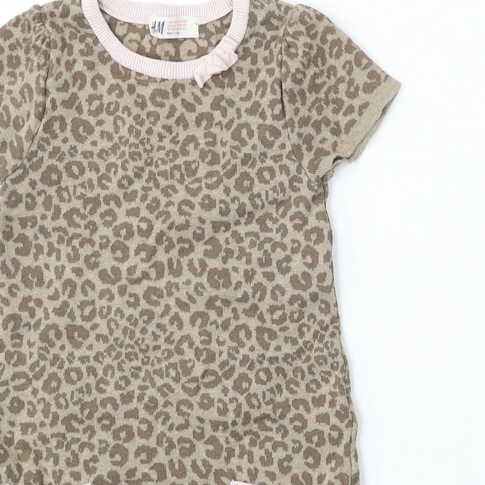 H&M Girls Multicoloured Round Neck Animal Print Cotton Pullover Jumper Size 5-6 Years