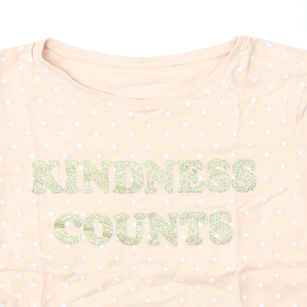 Primark Girls Pink Geometric Cotton Basic T-Shirt Size 10-11 Years Round Neck