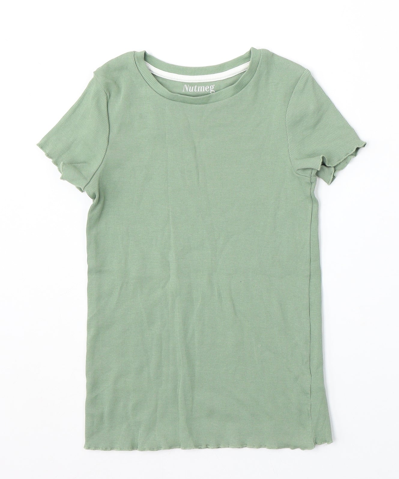Nutmeg Girls Green Cotton Basic T-Shirt Size 10-11 Years Round Neck
