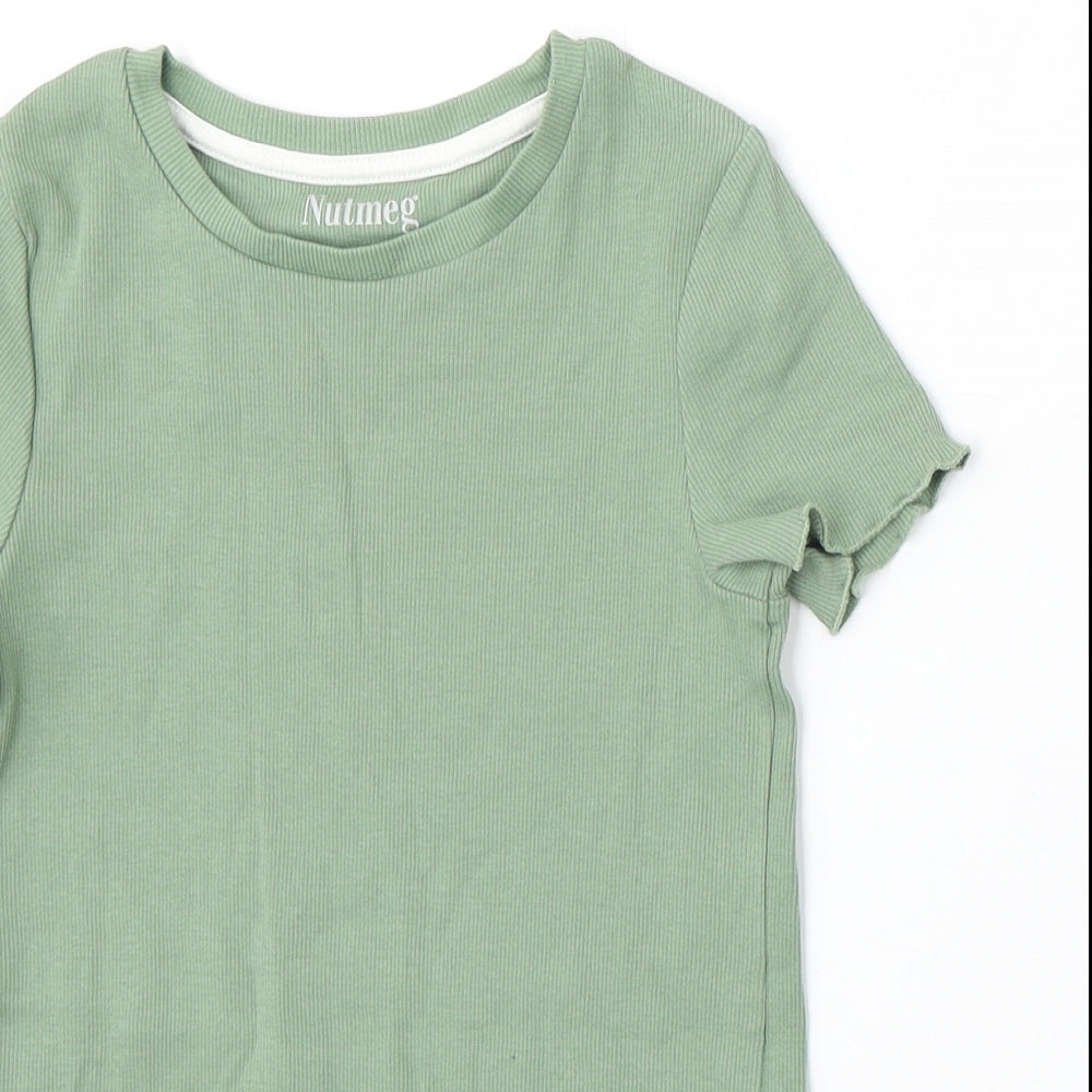 Nutmeg Girls Green Cotton Basic T-Shirt Size 10-11 Years Round Neck