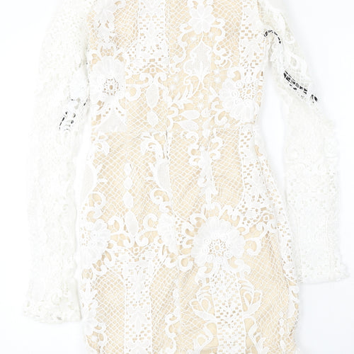 Missguided Womens White Polyester Bodycon Size 6 Round Neck Zip
