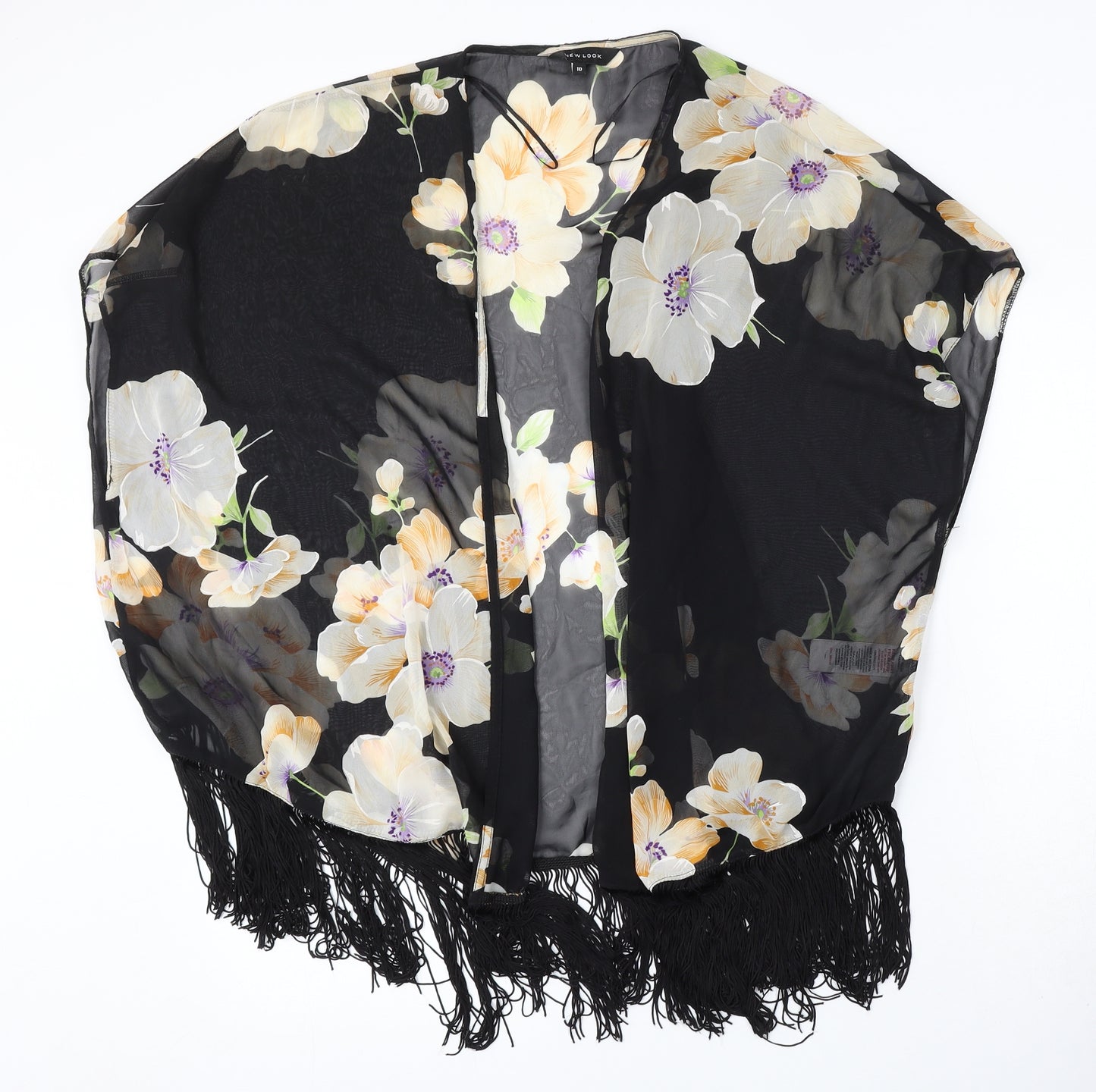 New Look Womens Black V-Neck Floral Polyester Cardigan Jumper Size 10