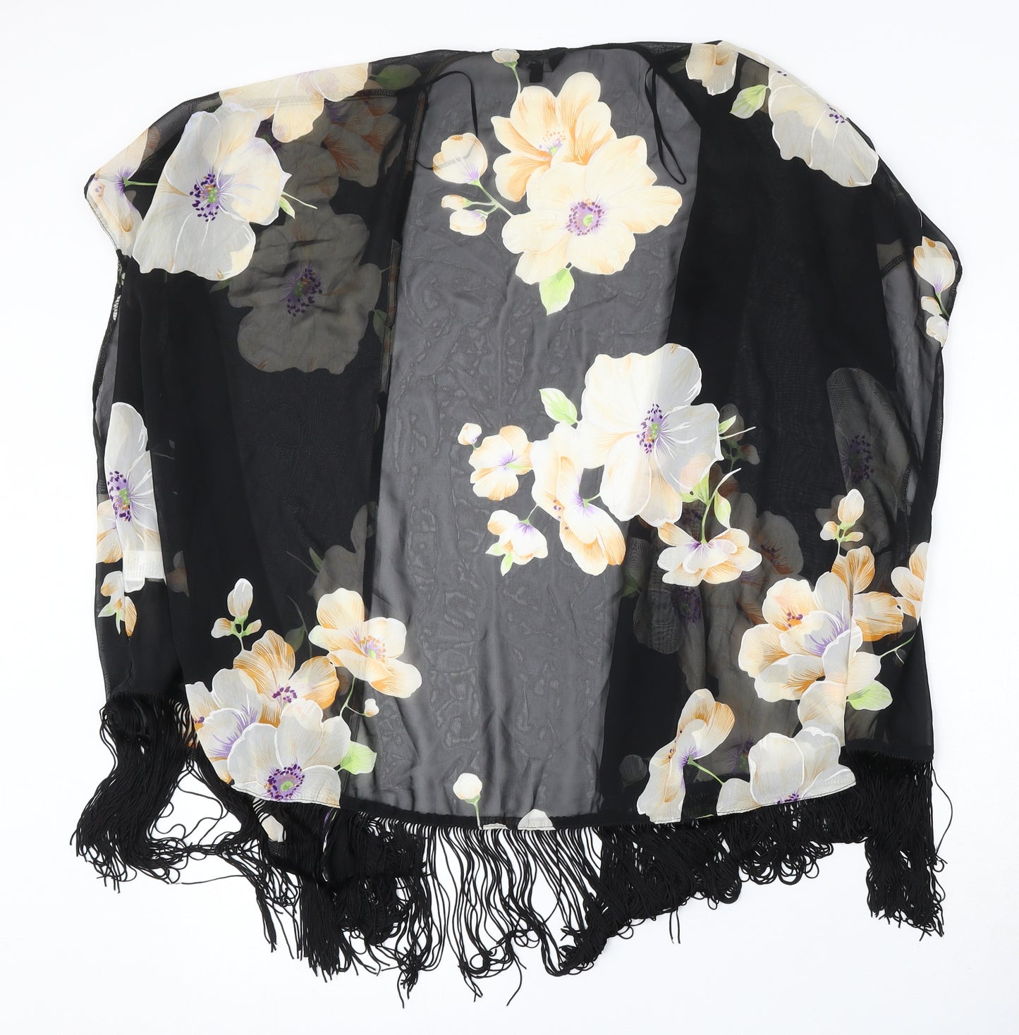 New Look Womens Black V-Neck Floral Polyester Cardigan Jumper Size 10