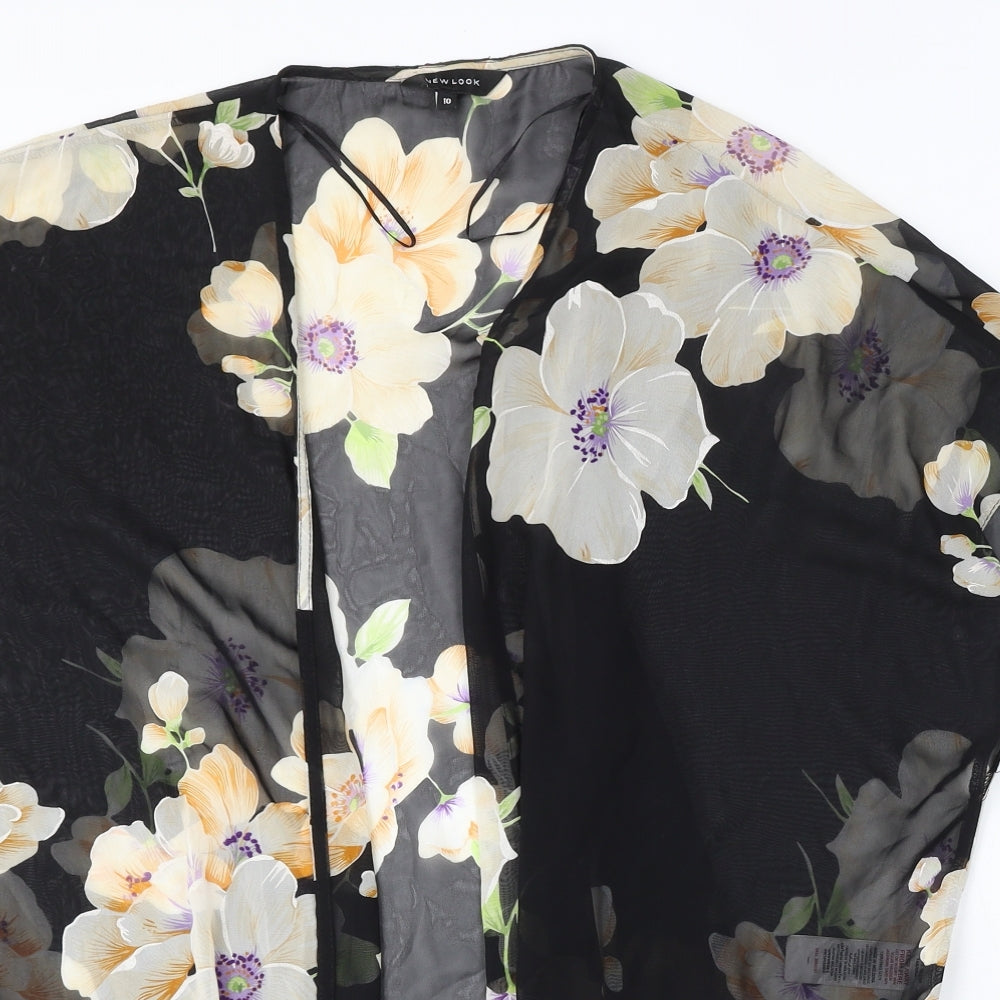 New Look Womens Black V-Neck Floral Polyester Cardigan Jumper Size 10