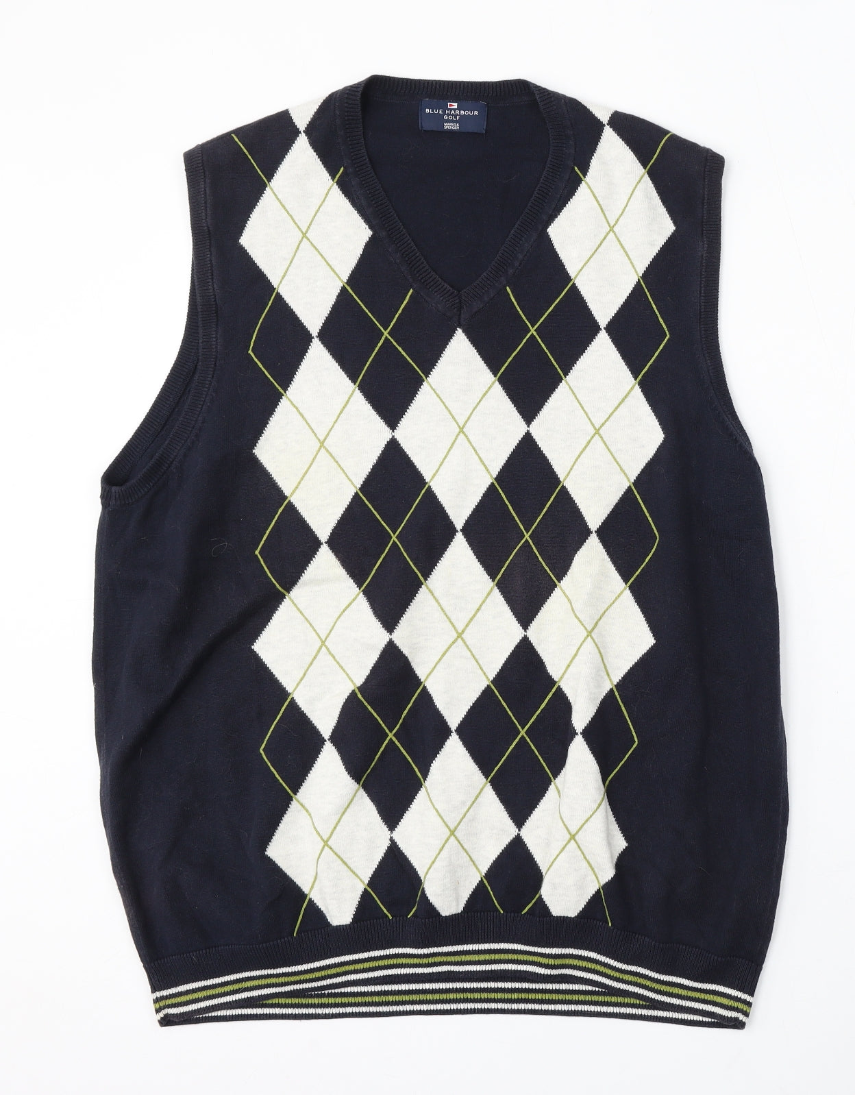 Marks and Spencer Mens Blue V-Neck Argyle/Diamond Cotton Pullover Jumper Size L