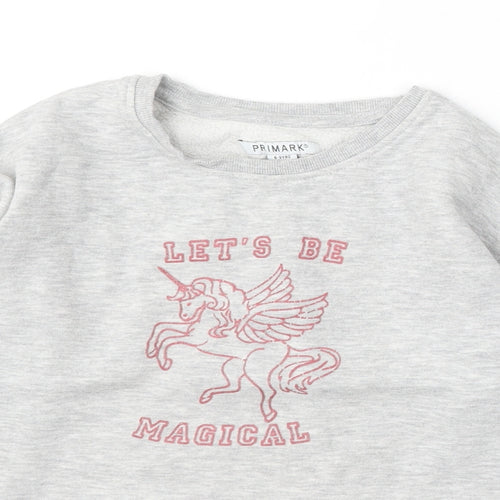 Primark Girls Grey Cotton Pullover Sweatshirt Size 8-9 Years - Unicorn