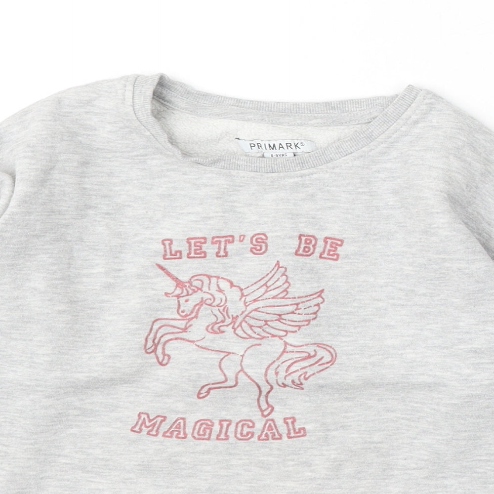 Primark Girls Grey Cotton Pullover Sweatshirt Size 8-9 Years - Unicorn