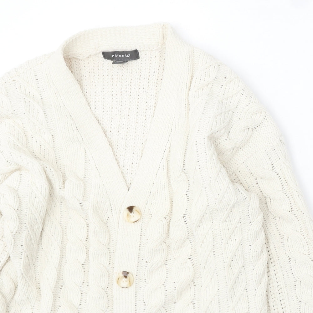 Primark Womens Ivory V-Neck Polyester Cardigan Jumper Size 6