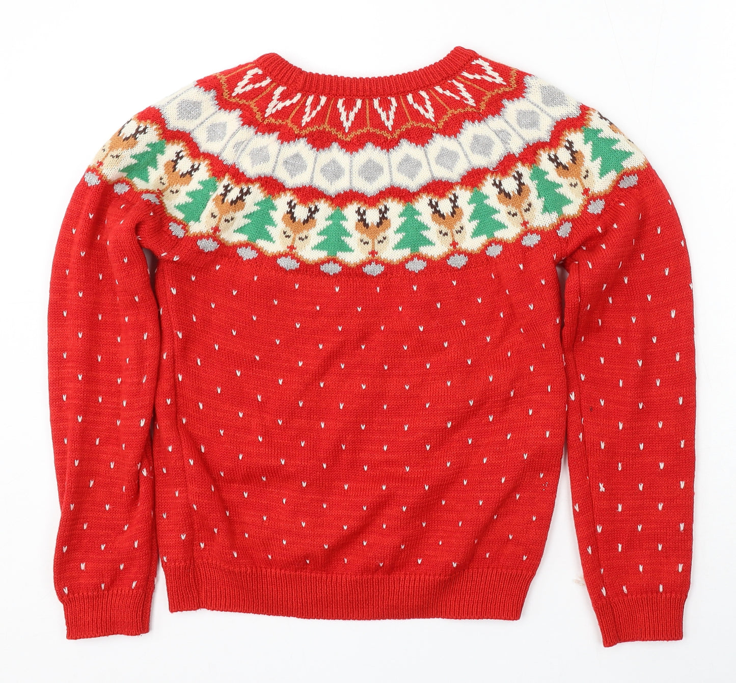 Nutmeg Girls Red Round Neck Geometric Acrylic Pullover Jumper Size 12-13 Years - christmas