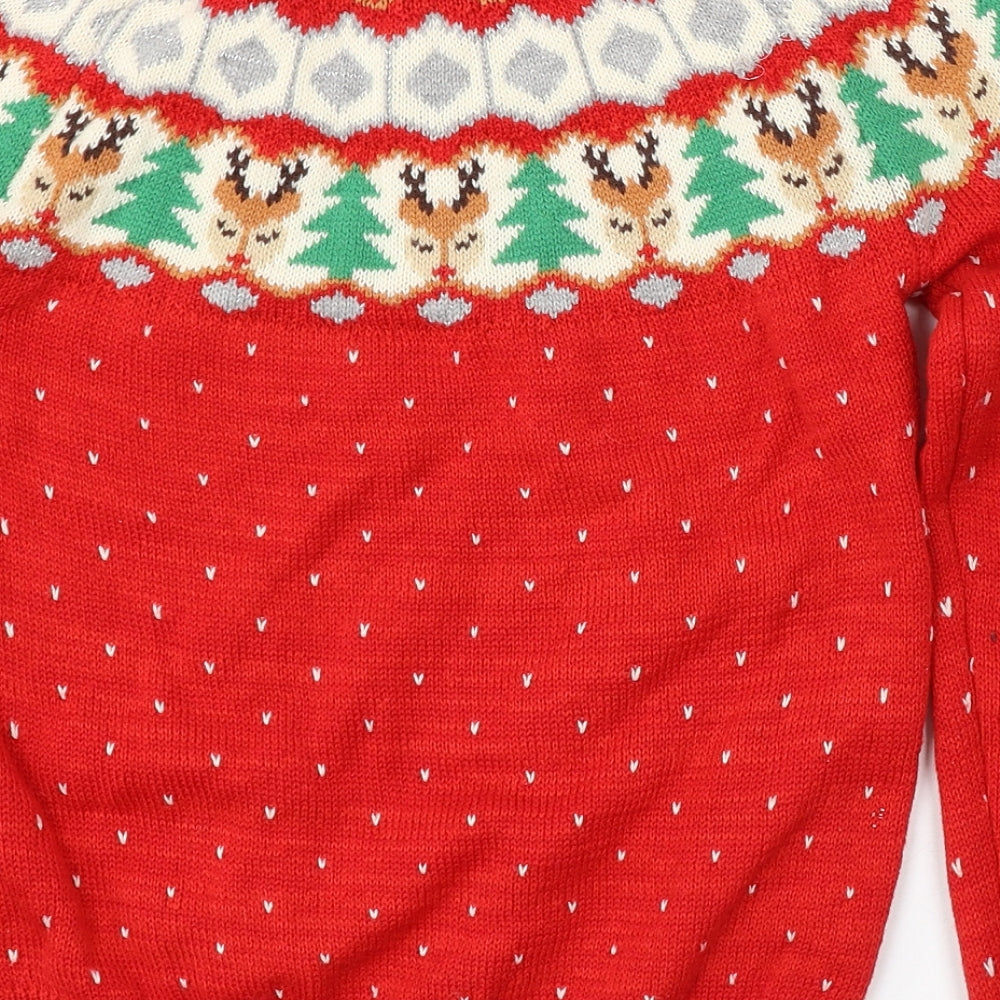 Nutmeg Girls Red Round Neck Geometric Acrylic Pullover Jumper Size 12-13 Years - christmas