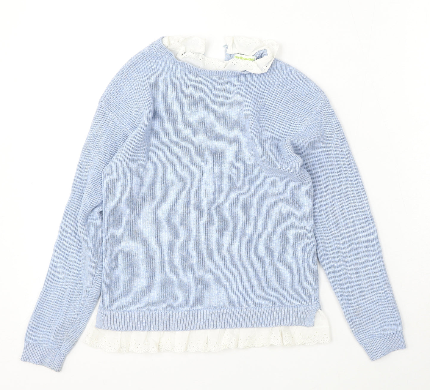 Verbaudet Girls Blue Round Neck Cotton Pullover Jumper Size 8 Years Hook & Eye