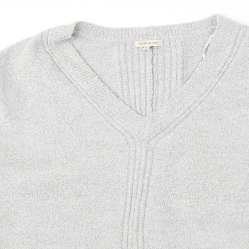 River Island Womens Grey V-Neck Acrylic Pullover Jumper Size 10