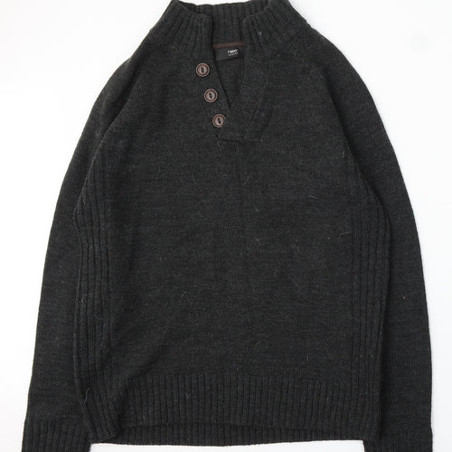 NEXT Womens Grey V-Neck Acrylic Pullover Jumper Size L