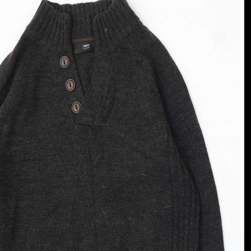 NEXT Womens Grey V-Neck Acrylic Pullover Jumper Size L