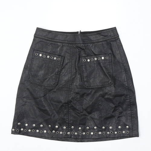 Stradivarius Womens Black Polyurethane A-Line Skirt Size 4