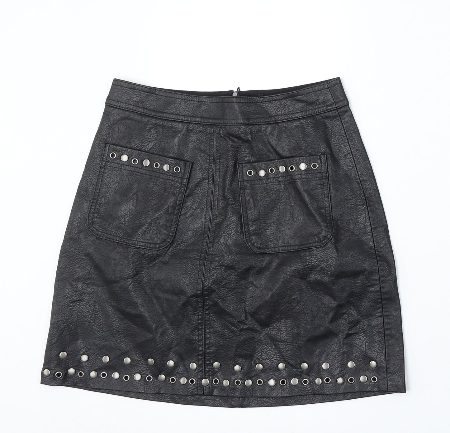 Stradivarius Womens Black Polyurethane A-Line Skirt Size 4